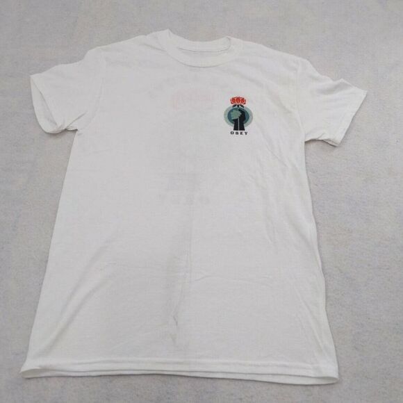 Obey Men's T-Shirt Rise Above Flower Fist White Size S Shepard Fairey - Picture 7 of 7